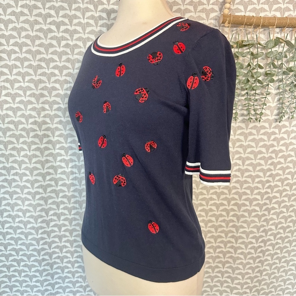3/$22🩶 Talbots Small Oprah Magazine Collection Ladybug Crewneck Beaded Sweater - Picture 9 of 15